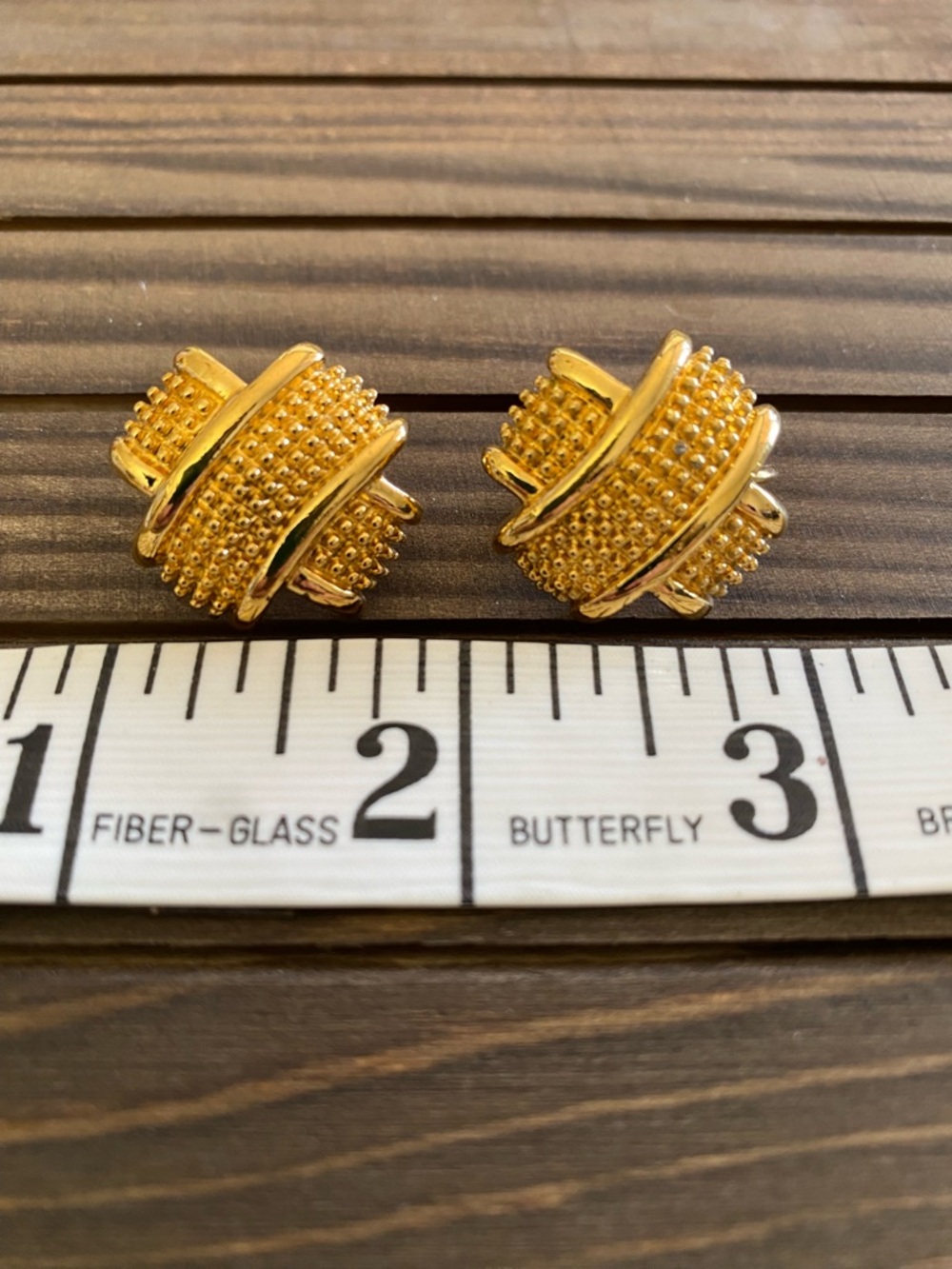 Vintage Gold Tone Clip-On Earrings Textured Beaded Knot Statement